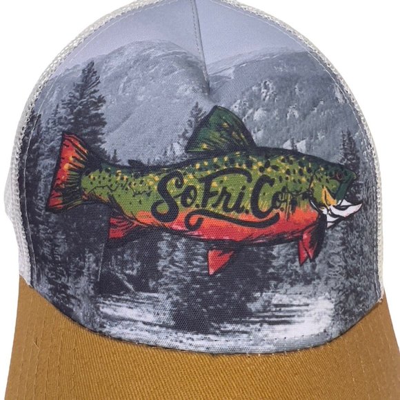 Southern Fried Cotton‎ Fish Designed Mens Hat Mesh Trucker Adjustable Brown - Picture 2 of 8